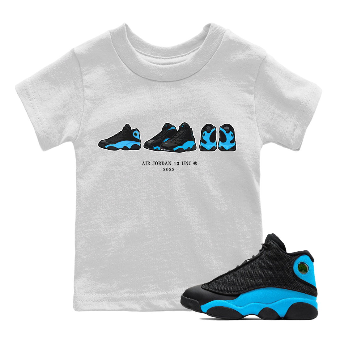 Jordan 13 UNC Sneaker Matching T-Shirt Air Jordan 13 Prelude Sneaker Tees Jordan 13 UNC Sneaker Release Tees Kids Shirts