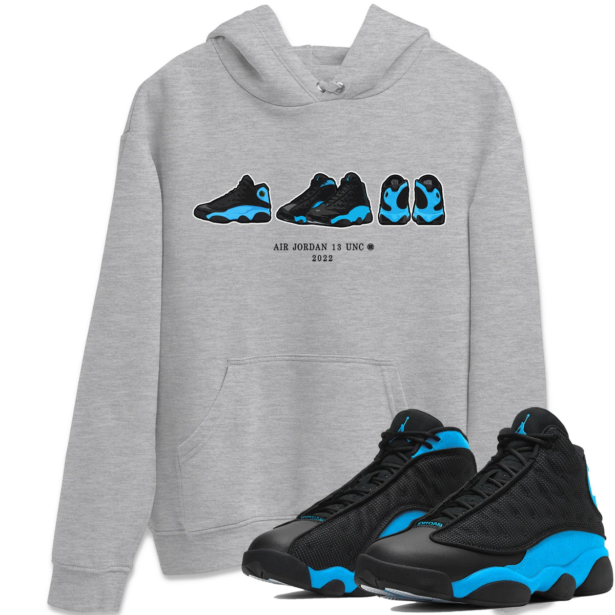 Jordan 13 UNC Sneaker Matching T-Shirt Air Jordan 13 Prelude Sneaker Tees Jordan 13 UNC Sneaker Release Tees Crew Neck Tees