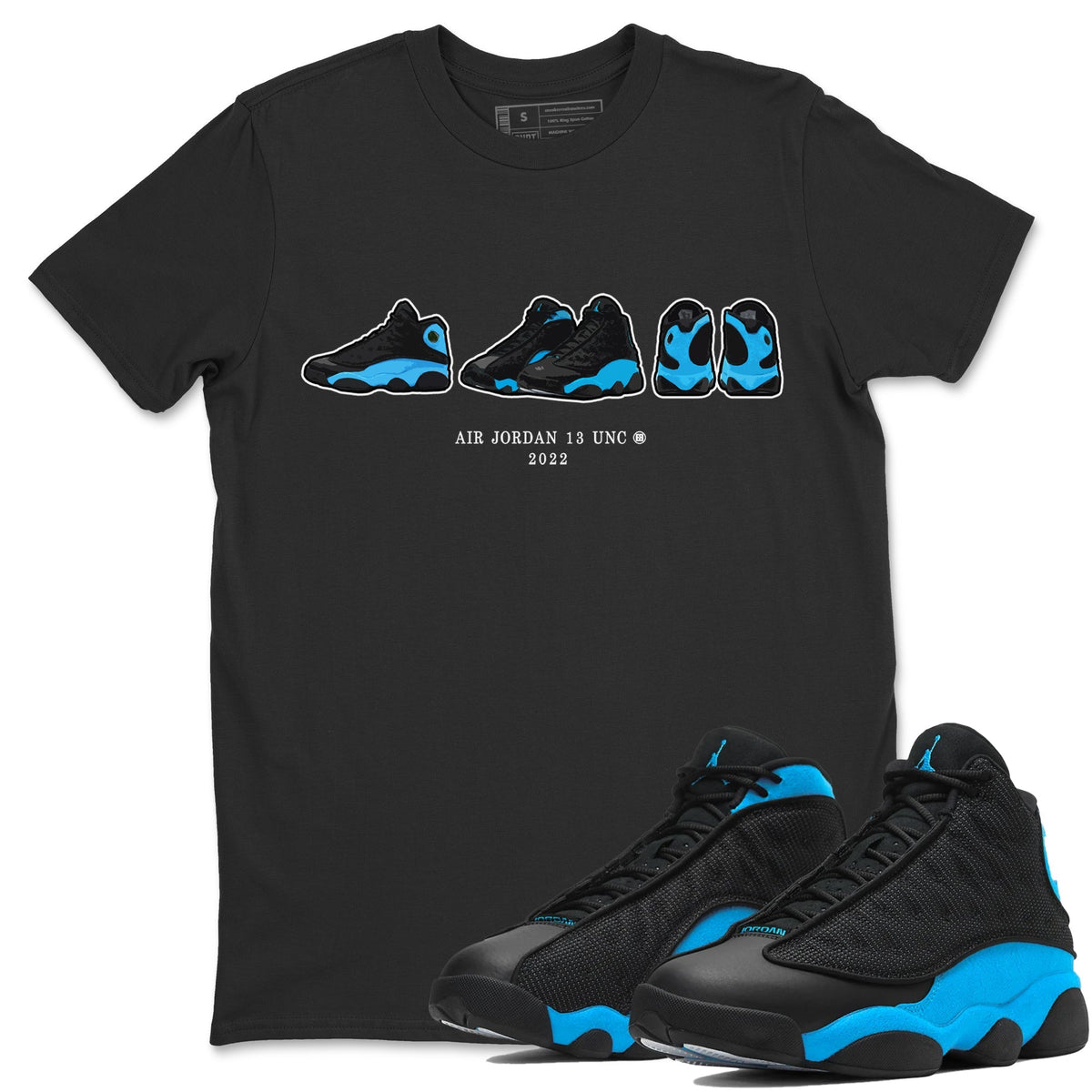 Jordan 13 UNC Sneaker Matching T-Shirt Air Jordan 13 Prelude Sneaker Tees Jordan 13 UNC Sneaker Release Tees Crew Neck Tees