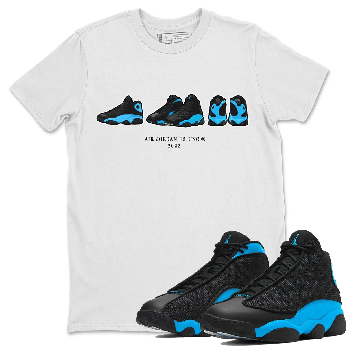 Jordan 13 UNC Sneaker Matching T-Shirt Air Jordan 13 Prelude Sneaker Tees Jordan 13 UNC Sneaker Release Tees Crew Neck Tees