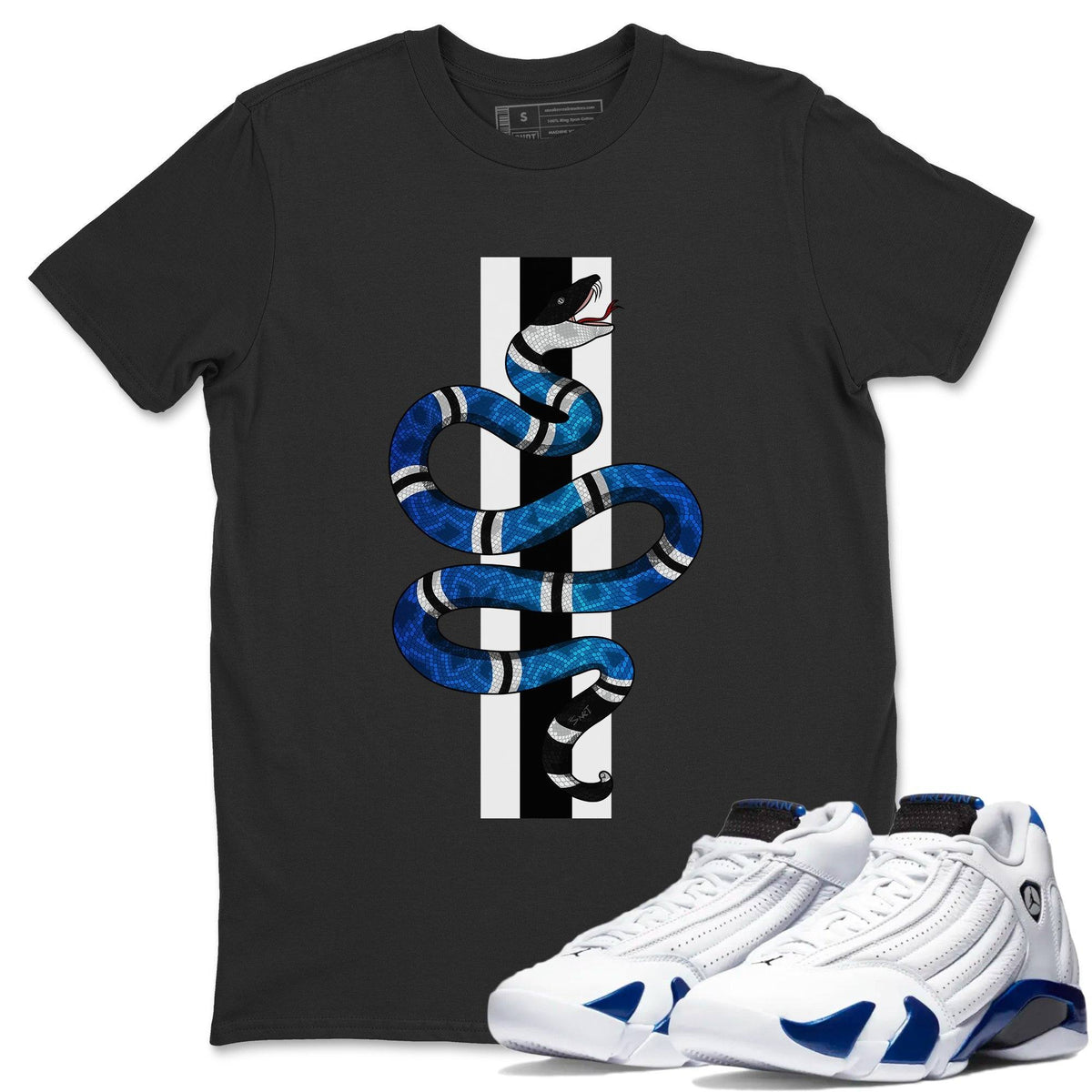 Jordan 14 Hyper Royal Sneaker Matching T-Shirt Snake Sneaker Tees Jordan 14 Hyper Royal Sneaker Release Tees Crew Neck Tees