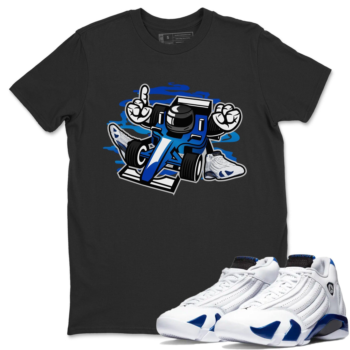 Jordan 14 Hyper Royal Sneaker Matching T-Shirt Racer Sneaker Tees Jordan 14 Hyper Royal Sneaker Release Tees Crew Neck Tees