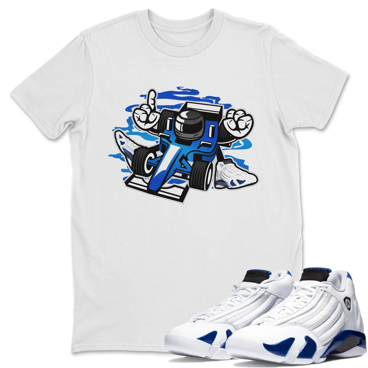 Jordan 14 Hyper Royal Sneaker Matching T-Shirt Racer Sneaker Tees Jordan 14 Hyper Royal Sneaker Release Tees Crew Neck Tees