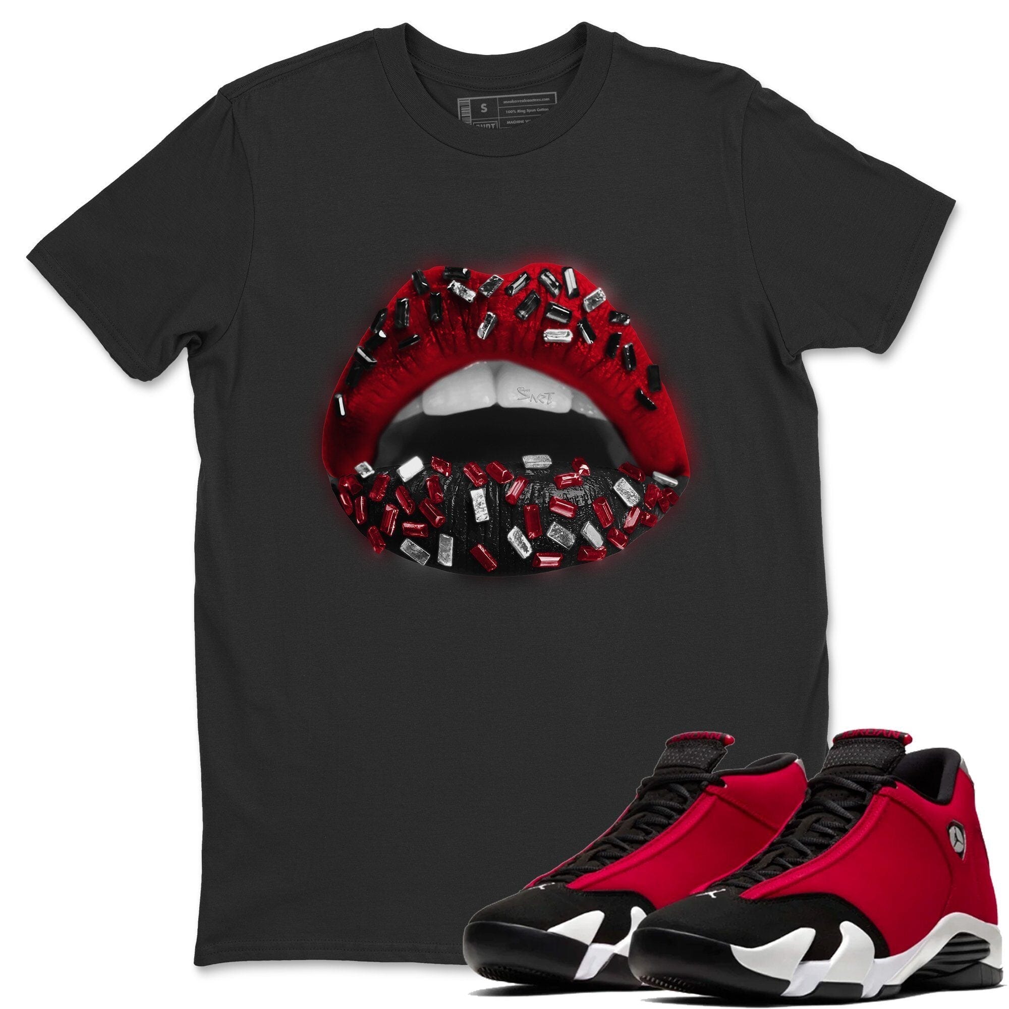 Jordan 14 Gym Red Sneaker Matching T-Shirt Lips Jewel Sneaker Tees Jordan 14 Gym Red Sneaker Release Tees Crew Neck Tees