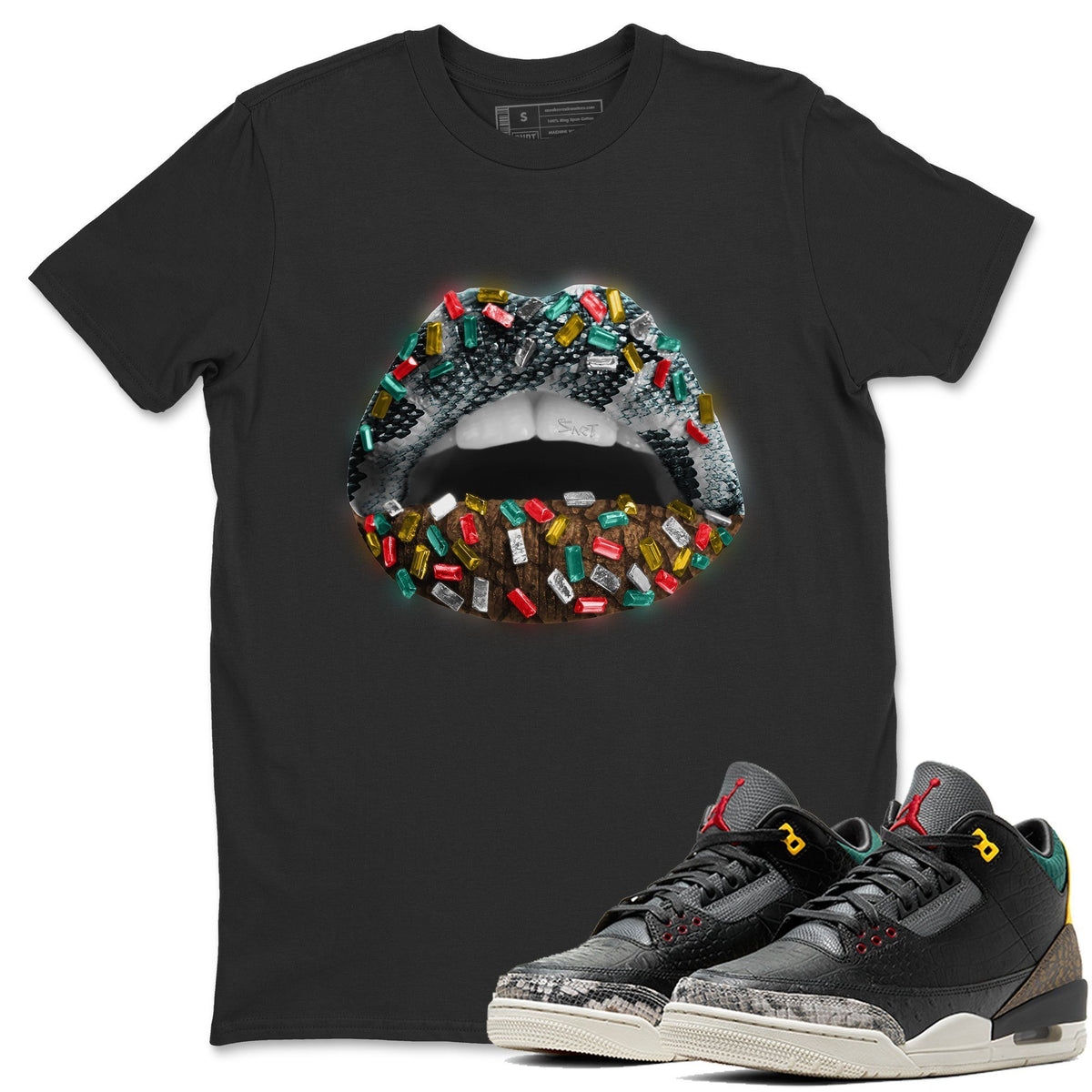 Jordan 3 Animal Instinct 2.0 Sneaker Matching T-Shirt Lips Jewel Sneaker Tees Jordan 3 Animal Instinct 2.0 Sneaker Release Tees Crew Neck Tees