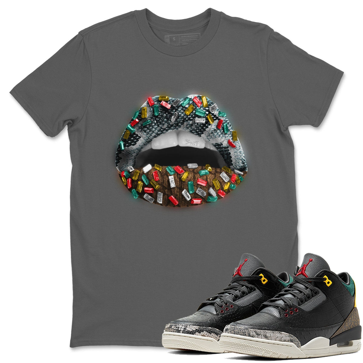 Jordan 3 Animal Instinct 2.0 Sneaker Matching T-Shirt Lips Jewel Sneaker Tees Jordan 3 Animal Instinct 2.0 Sneaker Release Tees Crew Neck Tees