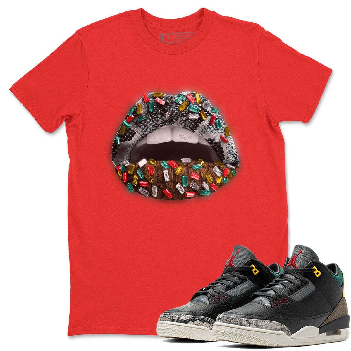 Jordan 3 Animal Instinct 2.0 Sneaker Matching T-Shirt Lips Jewel Sneaker Tees Jordan 3 Animal Instinct 2.0 Sneaker Release Tees Crew Neck Tees