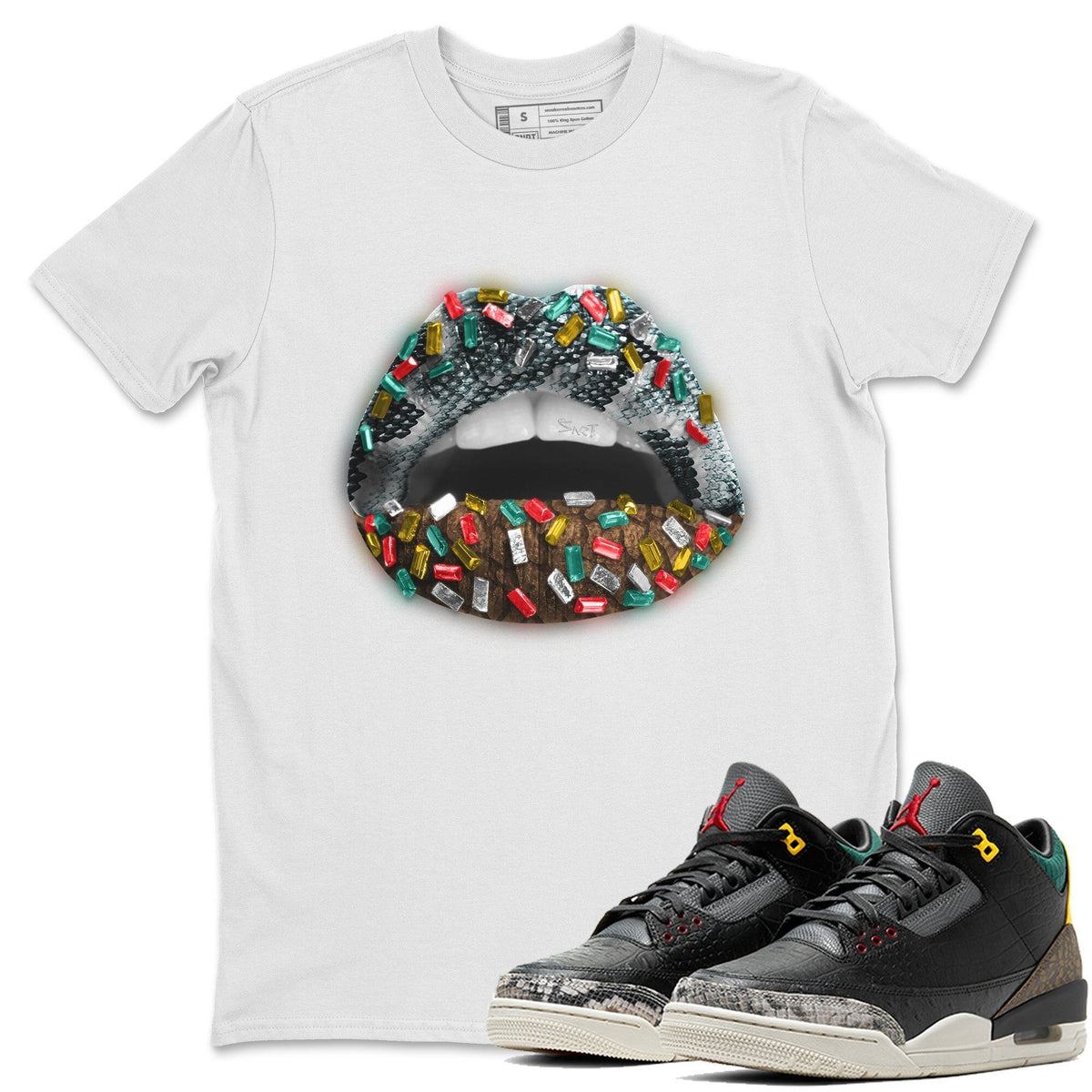 Jordan 3 Animal Instinct 2.0 Sneaker Matching T-Shirt Lips Jewel Sneaker Tees Jordan 3 Animal Instinct 2.0 Sneaker Release Tees Crew Neck Tees