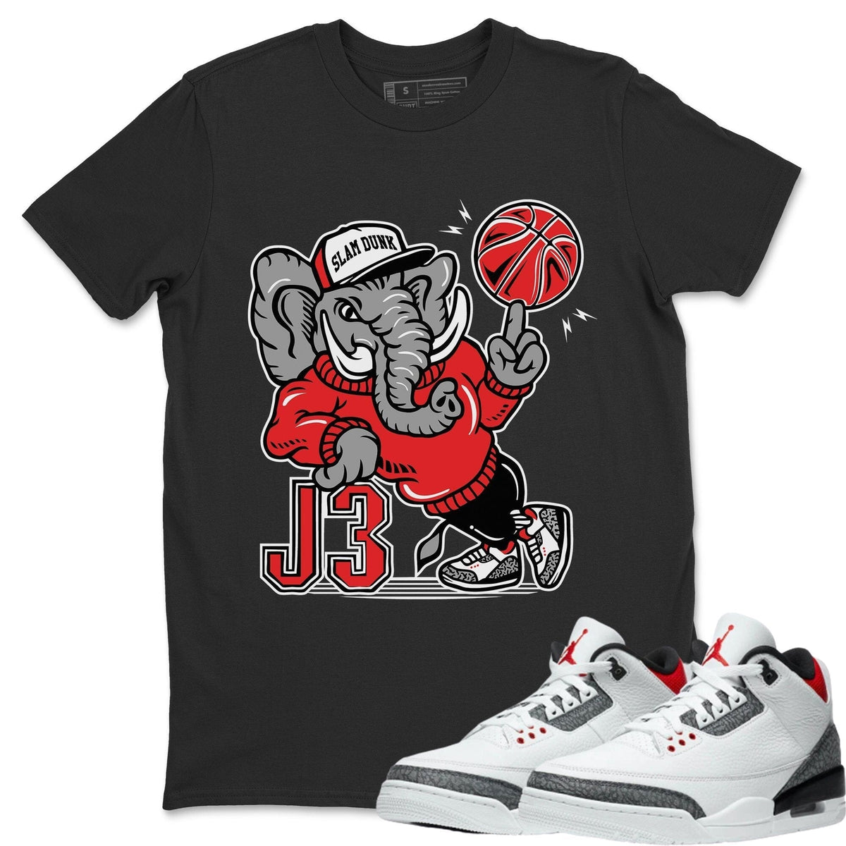 Jordan 3 Fire Red Sneaker Matching T-Shirt Elephant Sneaker Tees Jordan 3 Fire Red Sneaker Release Tees Crew Neck Tees