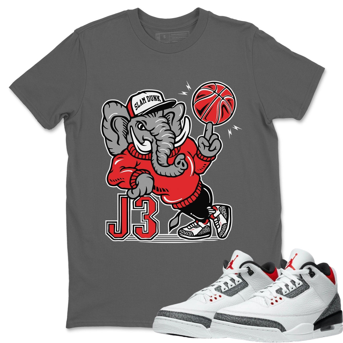 Jordan 3 Fire Red Sneaker Matching T-Shirt Elephant Sneaker Tees Jordan 3 Fire Red Sneaker Release Tees Crew Neck Tees