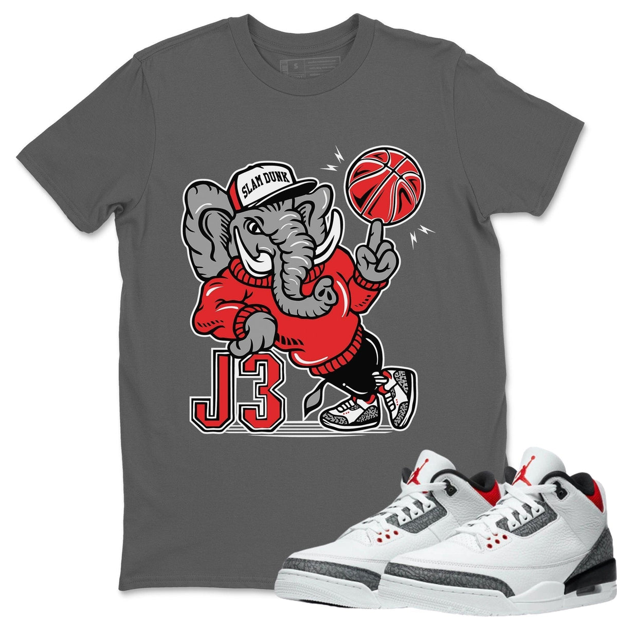 Jordan 3 Fire Red Sneaker Matching T-Shirt Elephant Sneaker Tees Jordan 3 Fire Red Sneaker Release Tees Crew Neck Tees