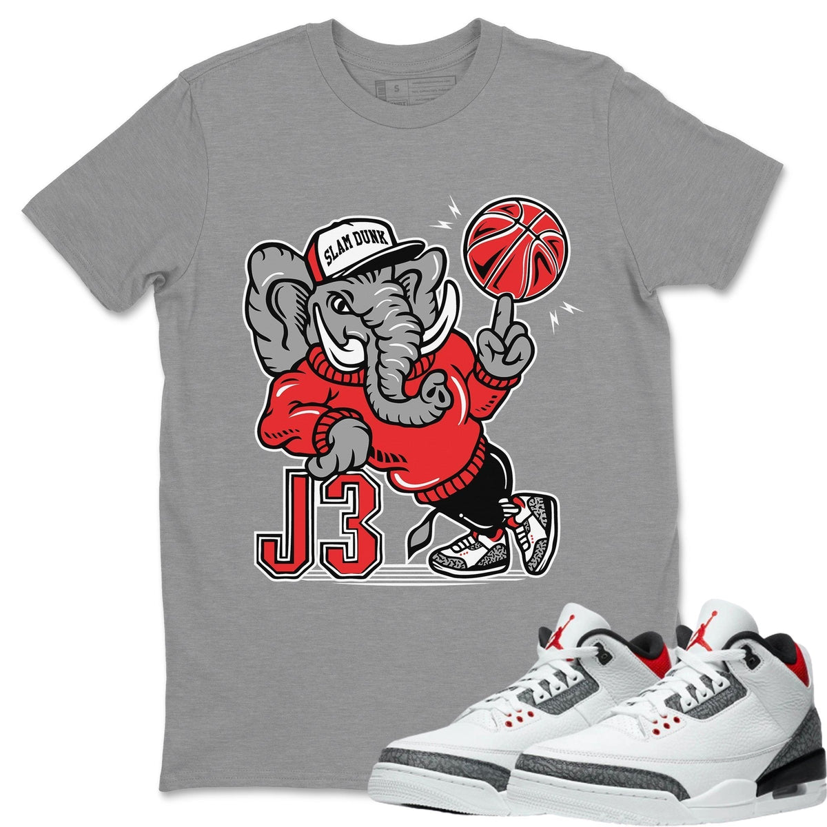 Jordan 3 Fire Red Sneaker Matching T-Shirt Elephant Sneaker Tees Jordan 3 Fire Red Sneaker Release Tees Crew Neck Tees