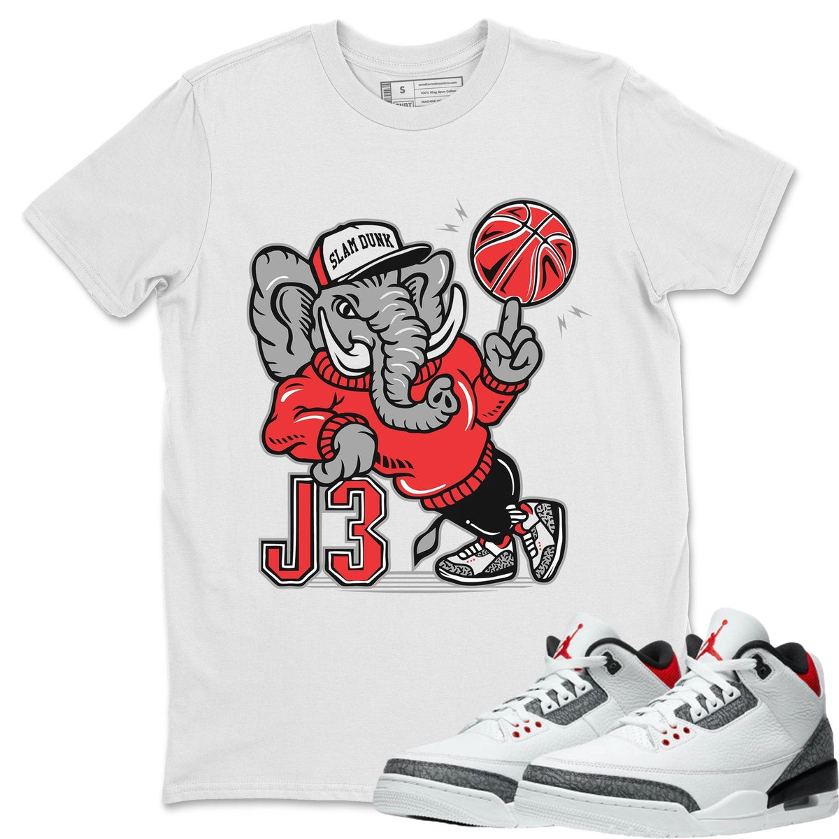 Jordan 3 Fire Red Sneaker Matching T-Shirt Elephant Sneaker Tees Jordan 3 Fire Red Sneaker Release Tees Crew Neck Tees