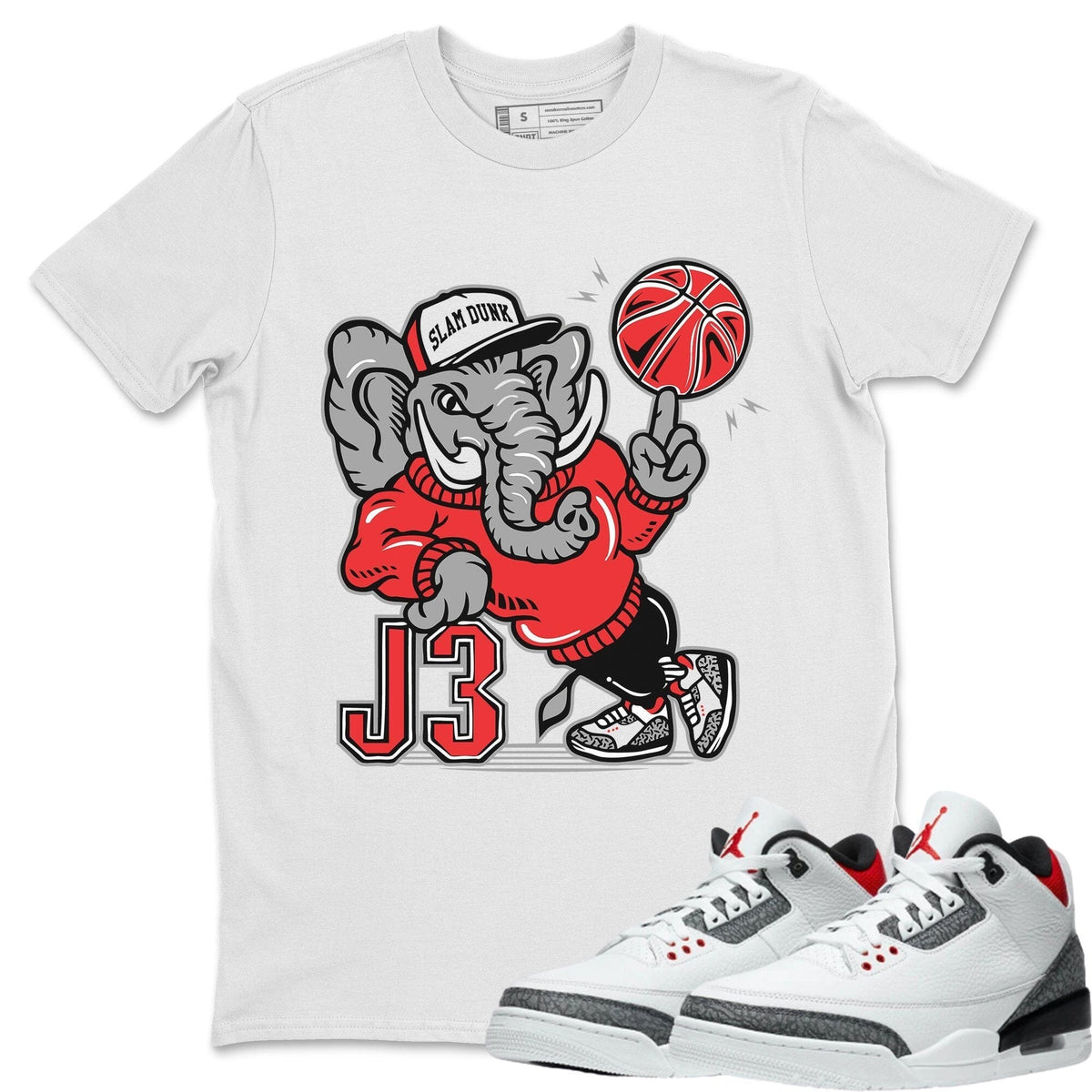Jordan 3 Fire Red Sneaker Matching T-Shirt Elephant Sneaker Tees Jordan 3 Fire Red Sneaker Release Tees Crew Neck Tees