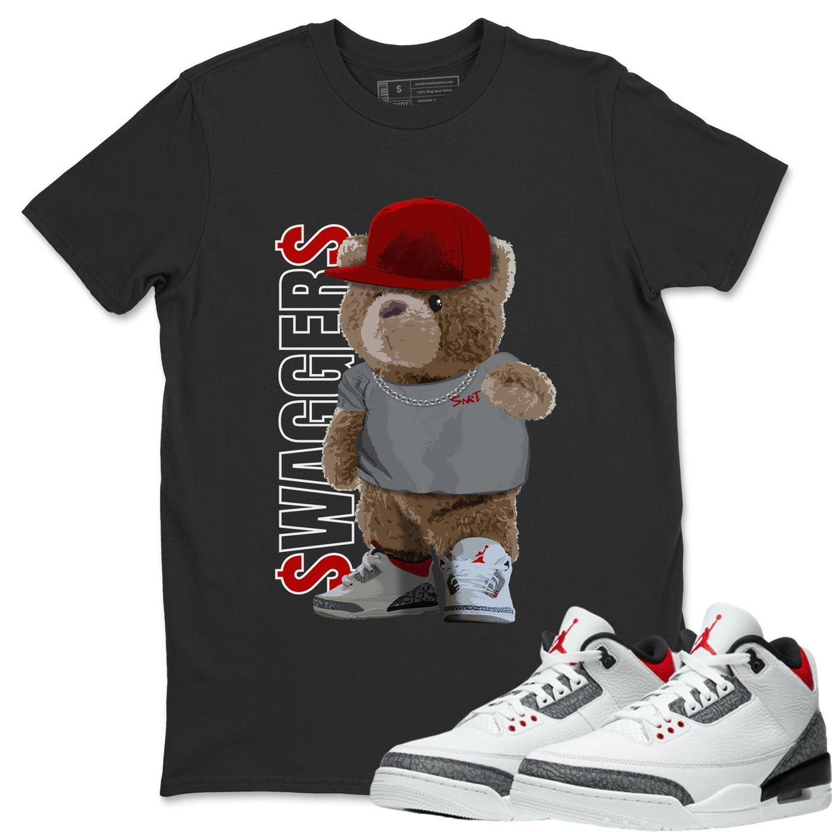 Jordan 3 Fire Red Sneaker Matching T-Shirt Bear Swaggers Sneaker Tees Jordan 3 Fire Red Sneaker Release Tees Crew Neck Tees