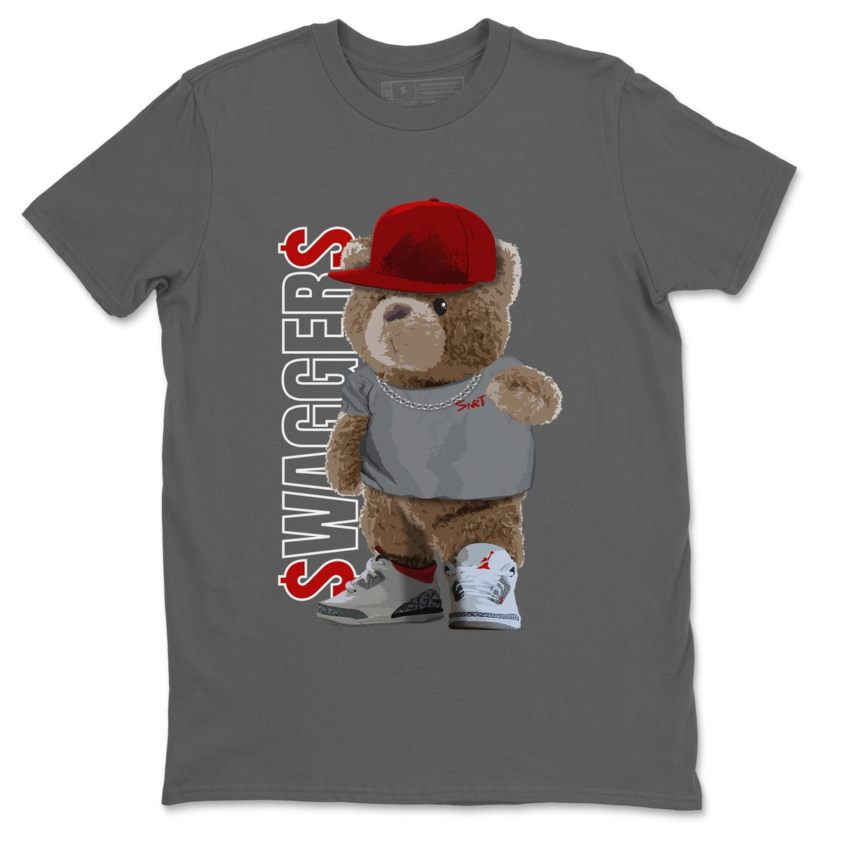 Jordan 3 Fire Red Sneaker Matching T-Shirt Bear Swaggers Sneaker Tees Jordan 3 Fire Red Sneaker Release Tees Crew Neck Tees
