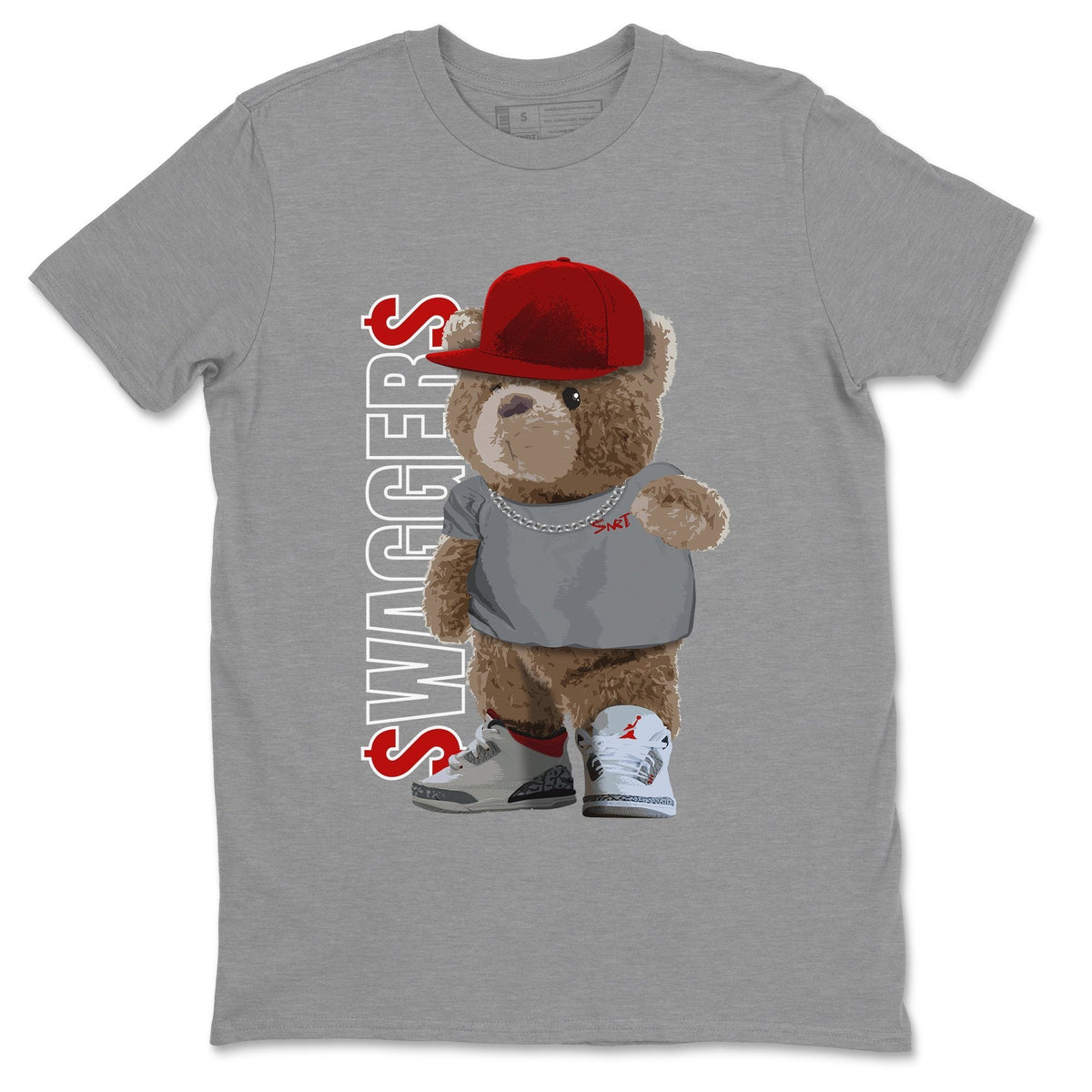 Jordan 3 Fire Red Sneaker Matching T-Shirt Bear Swaggers Sneaker Tees Jordan 3 Fire Red Sneaker Release Tees Crew Neck Tees
