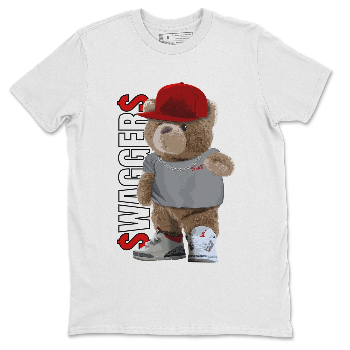 Jordan 3 Fire Red Sneaker Matching T-Shirt Bear Swaggers Sneaker Tees Jordan 3 Fire Red Sneaker Release Tees Crew Neck Tees