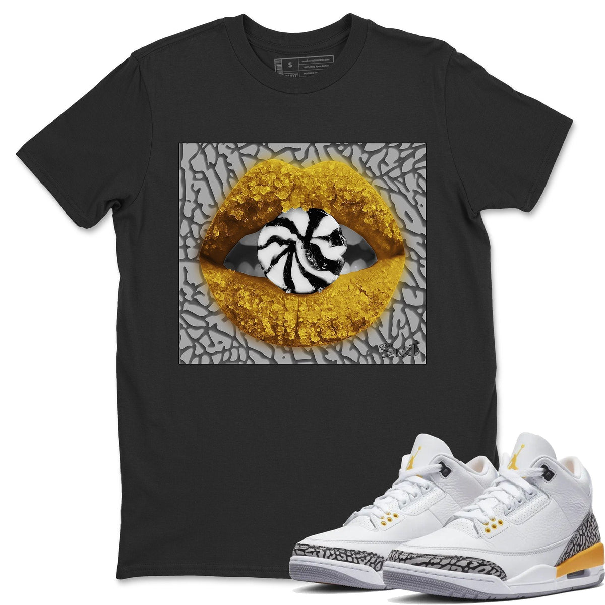 Jordan 3 Laser Orange Sneaker Matching T-Shirt Lips Candy Sneaker Tees Jordan 3 Laser Orange Sneaker Release Tees Crew Neck Tees
