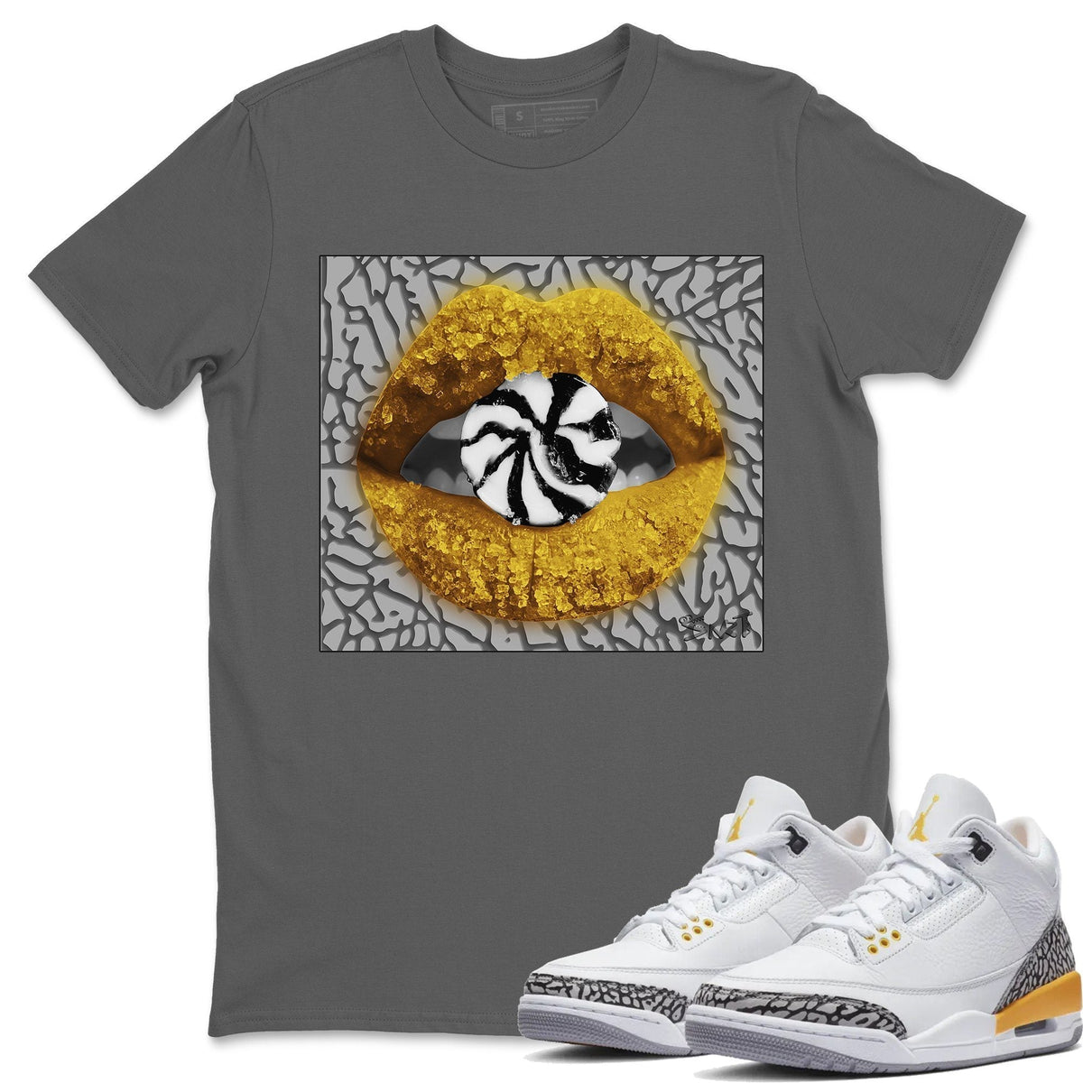 Jordan 3 Laser Orange Sneaker Matching T-Shirt Lips Candy Sneaker Tees Jordan 3 Laser Orange Sneaker Release Tees Crew Neck Tees