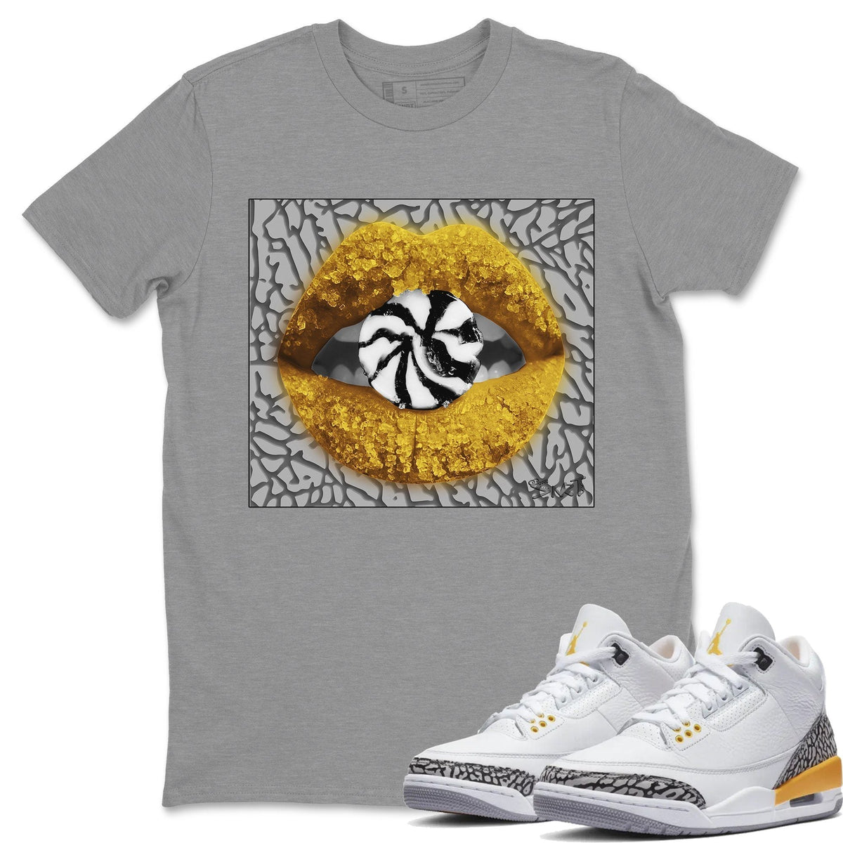 Jordan 3 Laser Orange Sneaker Matching T-Shirt Lips Candy Sneaker Tees Jordan 3 Laser Orange Sneaker Release Tees Crew Neck Tees