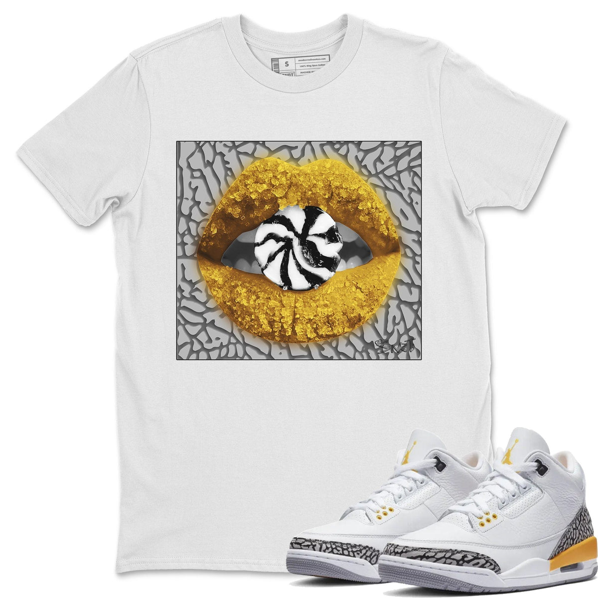 Jordan 3 Laser Orange Sneaker Matching T-Shirt Lips Candy Sneaker Tees Jordan 3 Laser Orange Sneaker Release Tees Crew Neck Tees
