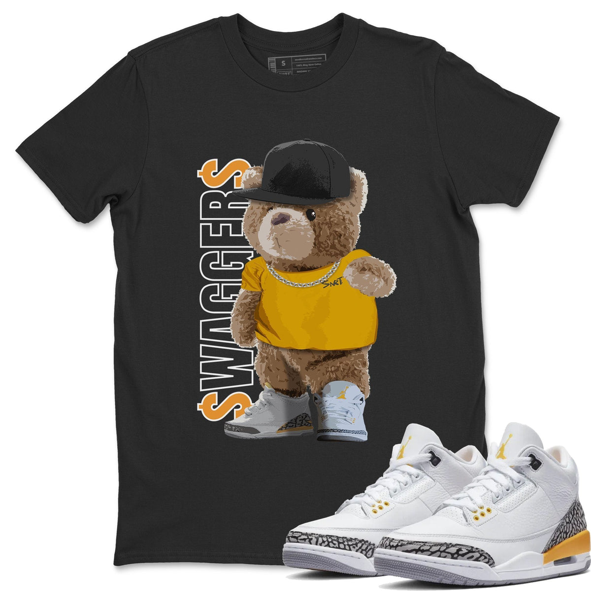 Jordan 3 Laser Orange Sneaker Matching T-Shirt Bear Swaggers Sneaker Tees Jordan 3 Laser Orange Sneaker Release Tees Crew Neck Tees