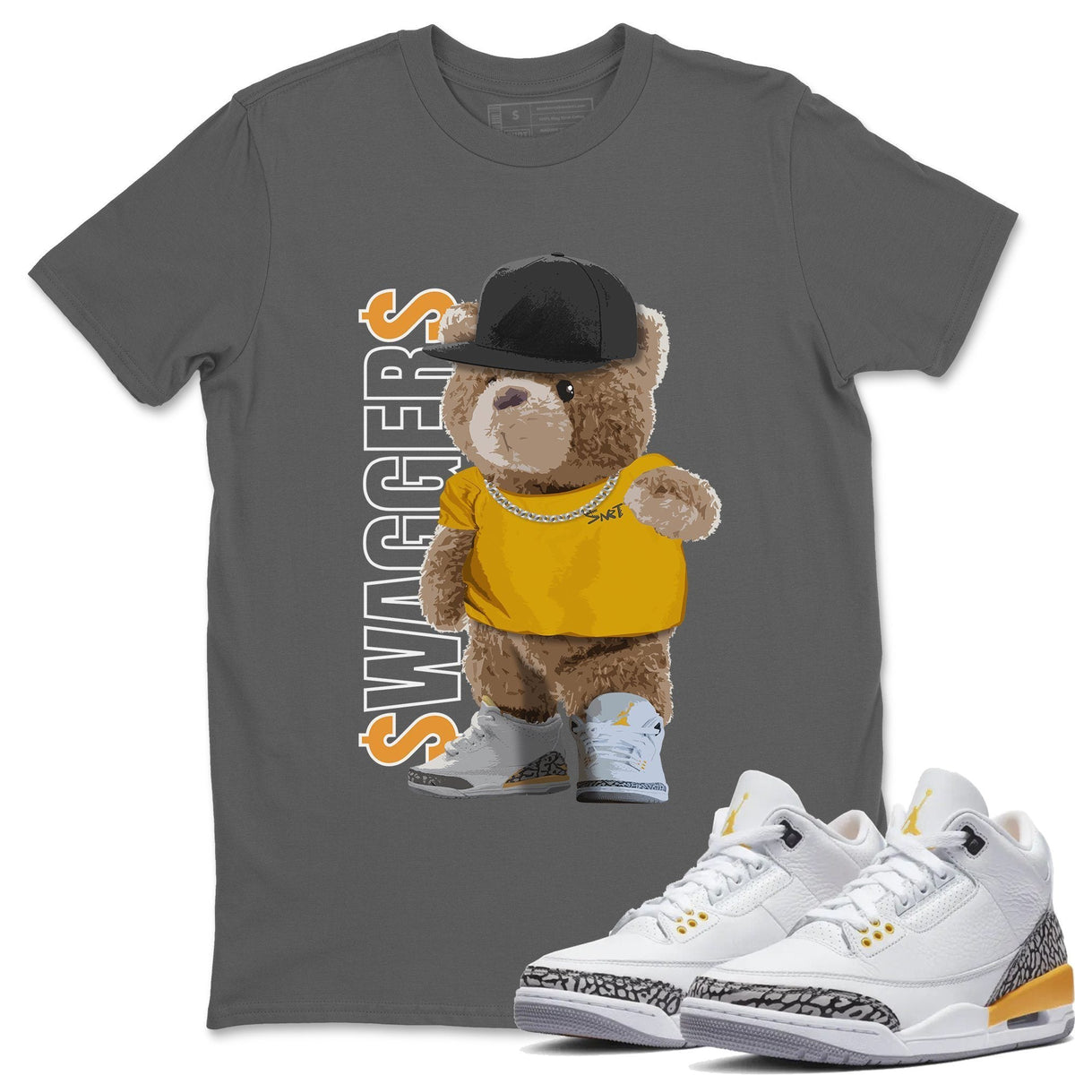 Jordan 3 Laser Orange Sneaker Matching T-Shirt Bear Swaggers Sneaker Tees Jordan 3 Laser Orange Sneaker Release Tees Crew Neck Tees