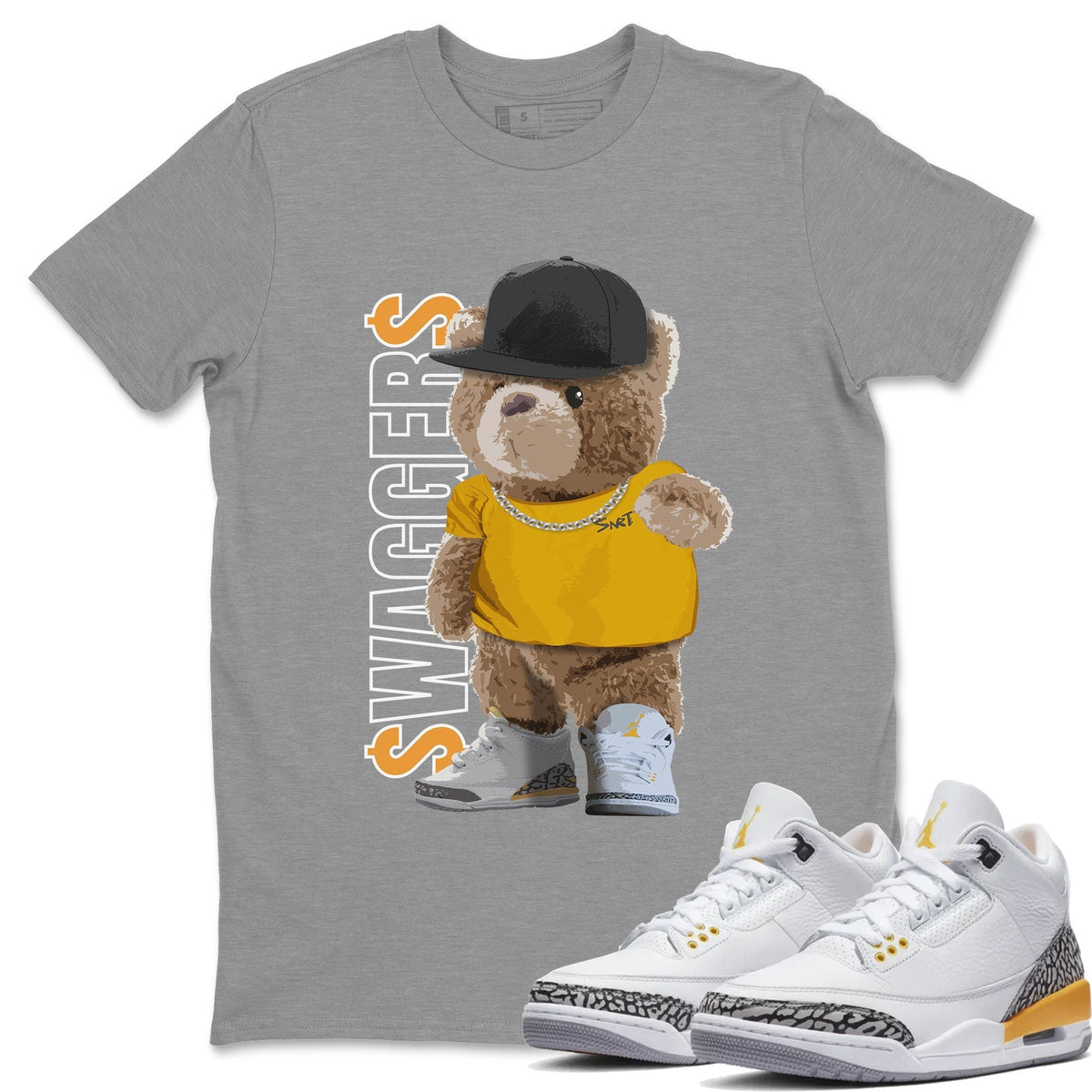 Jordan 3 Laser Orange Sneaker Matching T-Shirt Bear Swaggers Sneaker Tees Jordan 3 Laser Orange Sneaker Release Tees Crew Neck Tees