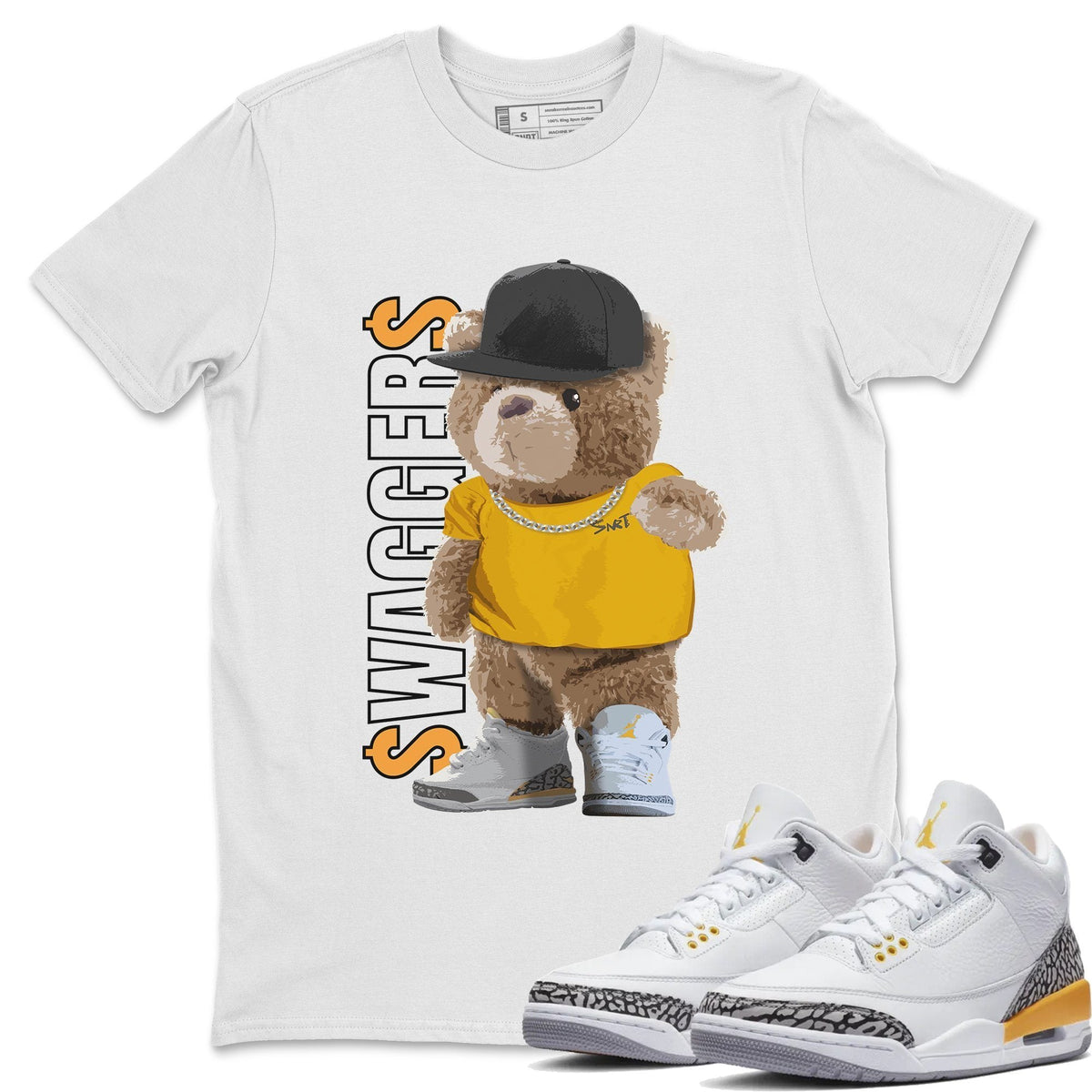 Jordan 3 Laser Orange Sneaker Matching T-Shirt Bear Swaggers Sneaker Tees Jordan 3 Laser Orange Sneaker Release Tees Crew Neck Tees