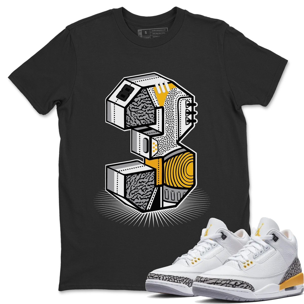Jordan 3 Laser Orange Sneaker Matching T-Shirt Three Statue Sneaker Tees Jordan 3 Laser Orange Sneaker Release Tees Crew Neck Tees