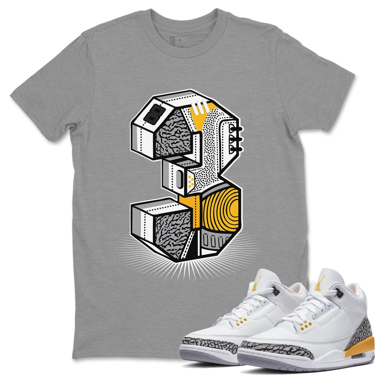 Jordan 3 Laser Orange Sneaker Matching T-Shirt Three Statue Sneaker Tees Jordan 3 Laser Orange Sneaker Release Tees Crew Neck Tees