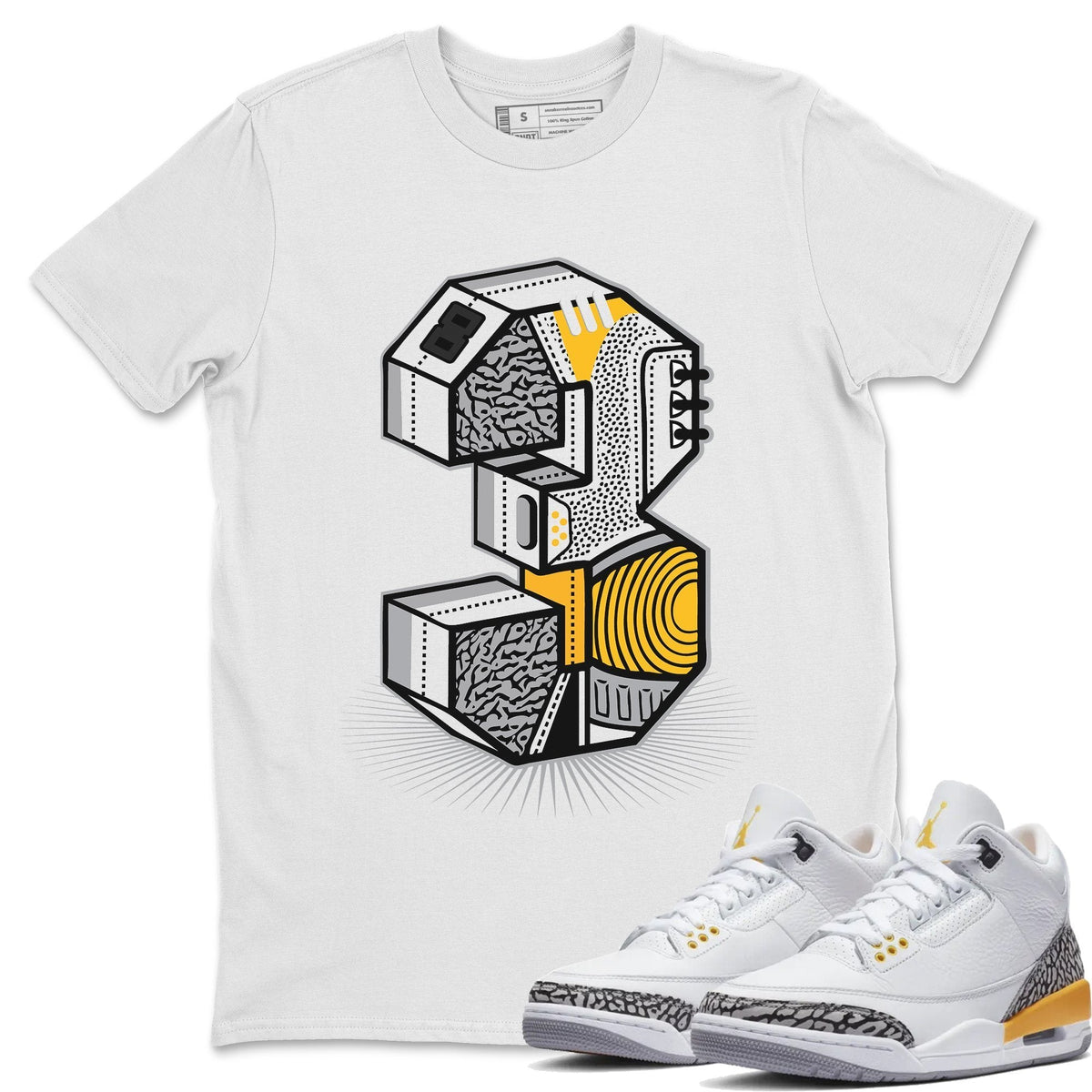 Jordan 3 Laser Orange Sneaker Matching T-Shirt Three Statue Sneaker Tees Jordan 3 Laser Orange Sneaker Release Tees Crew Neck Tees