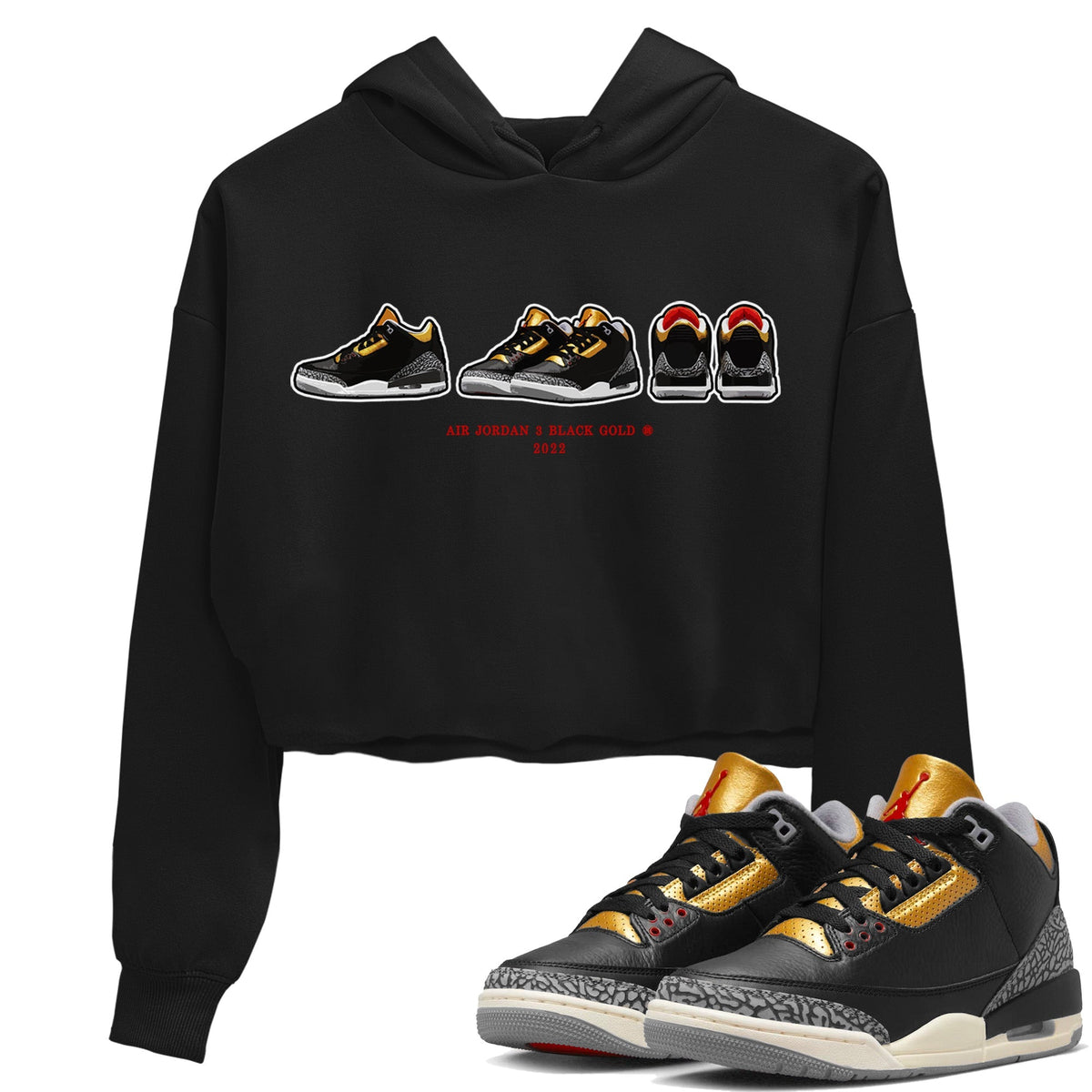 Jordan 3 Black Gold Sneaker Matching T-Shirt Air Jordan 3 Prelude Sneaker Tees Jordan 3 Black Gold Sneaker Release Tees Women's Shirts