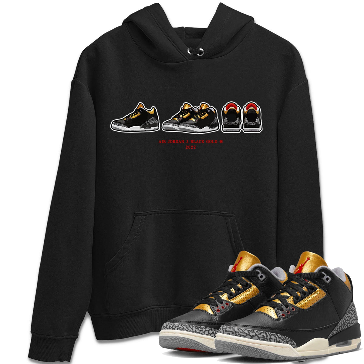Jordan 3 Black Gold Sneaker Matching T-Shirt Air Jordan 3 Prelude Sneaker Tees Jordan 3 Black Gold Sneaker Release Tees Crew Neck Tees
