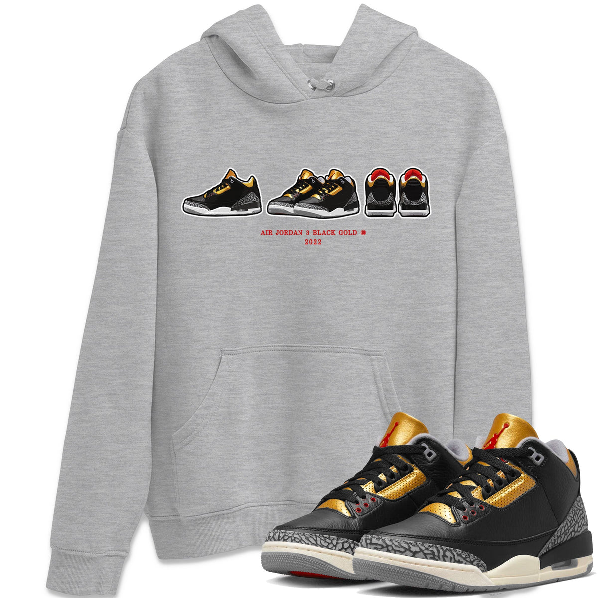 Jordan 3 Black Gold Sneaker Matching T-Shirt Air Jordan 3 Prelude Sneaker Tees Jordan 3 Black Gold Sneaker Release Tees Crew Neck Tees