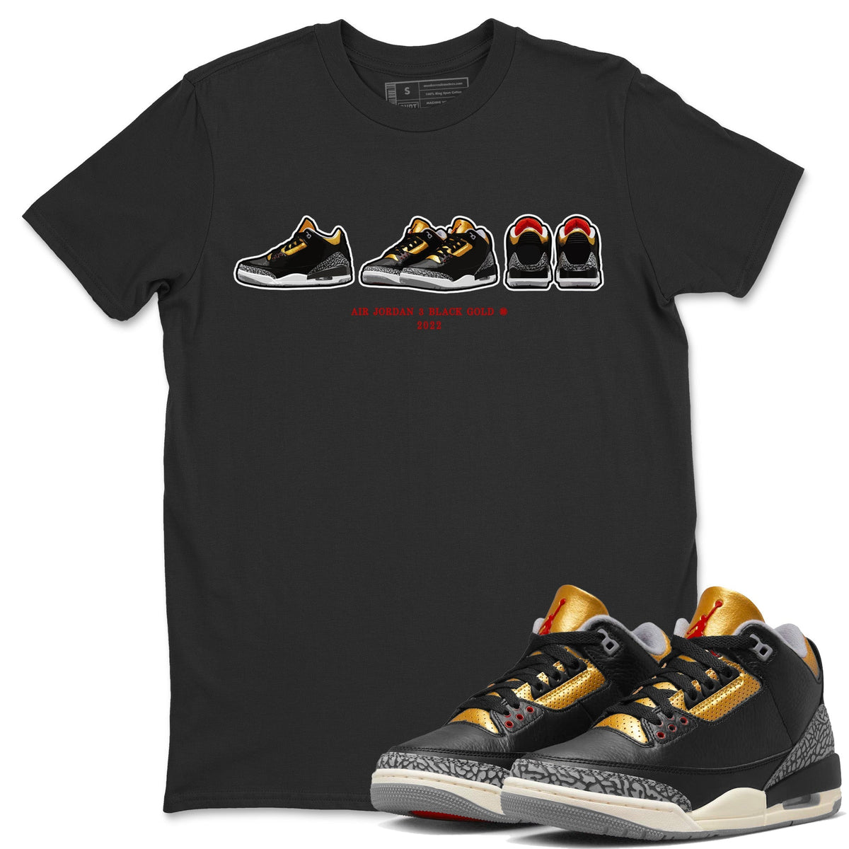 Jordan 3 Black Gold Sneaker Matching T-Shirt Air Jordan 3 Prelude Sneaker Tees Jordan 3 Black Gold Sneaker Release Tees Crew Neck Tees