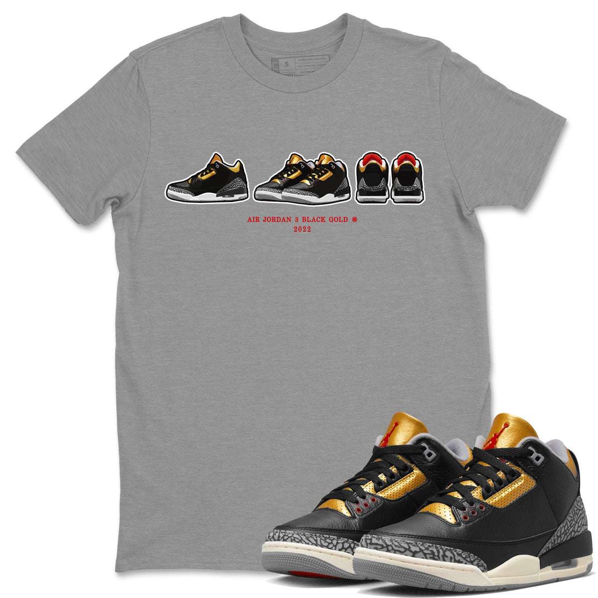 Jordan 3 Black Gold Sneaker Matching T-Shirt Air Jordan 3 Prelude Sneaker Tees Jordan 3 Black Gold Sneaker Release Tees Crew Neck Tees