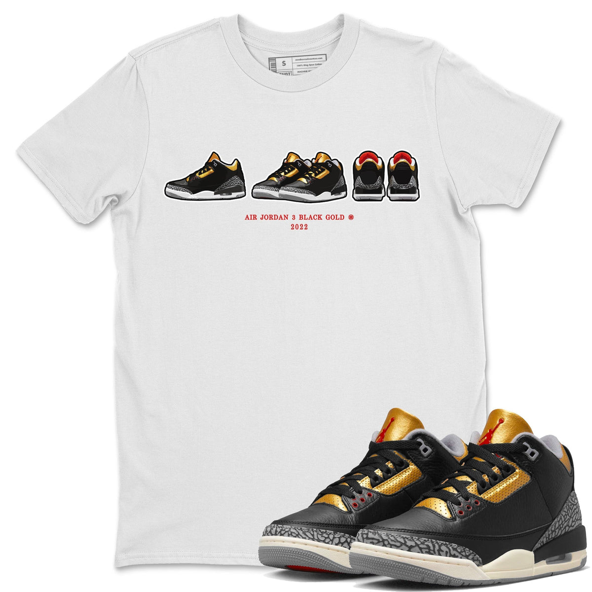Jordan 3 Black Gold Sneaker Matching T-Shirt Air Jordan 3 Prelude Sneaker Tees Jordan 3 Black Gold Sneaker Release Tees Crew Neck Tees
