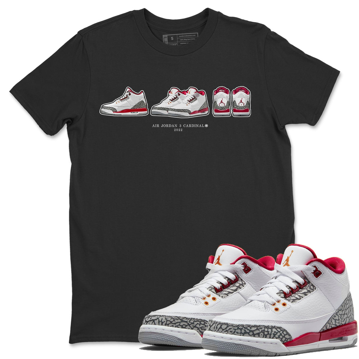 Jordan 3 Cardinal Sneaker Matching T-Shirt Air Jordan 3 Prelude Sneaker Tees Jordan 3 Cardinal Sneaker Release Tees Crew Neck Tees