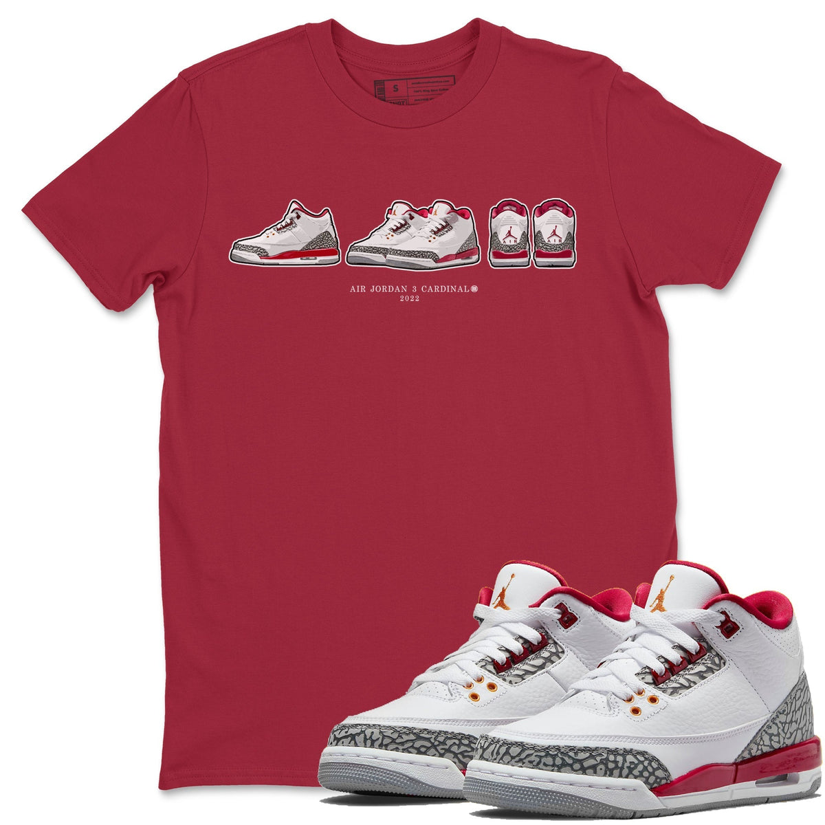 Jordan 3 Cardinal Sneaker Matching T-Shirt Air Jordan 3 Prelude Sneaker Tees Jordan 3 Cardinal Sneaker Release Tees Crew Neck Tees