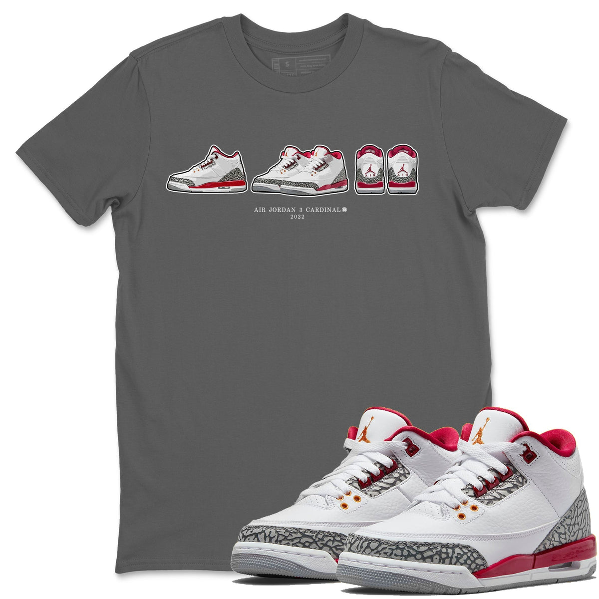 Jordan 3 Cardinal Sneaker Matching T-Shirt Air Jordan 3 Prelude Sneaker Tees Jordan 3 Cardinal Sneaker Release Tees Crew Neck Tees