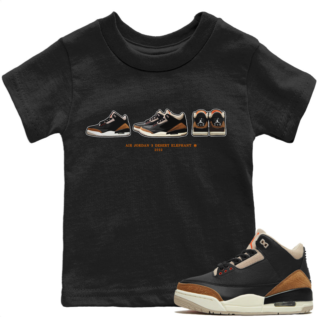 Jordan 3 Desert Elephant Sneaker Matching T-Shirt Air Jordan 3 Prelude Sneaker Tees Jordan 3 Desert Elephant Sneaker Release Tees Kids Shirts
