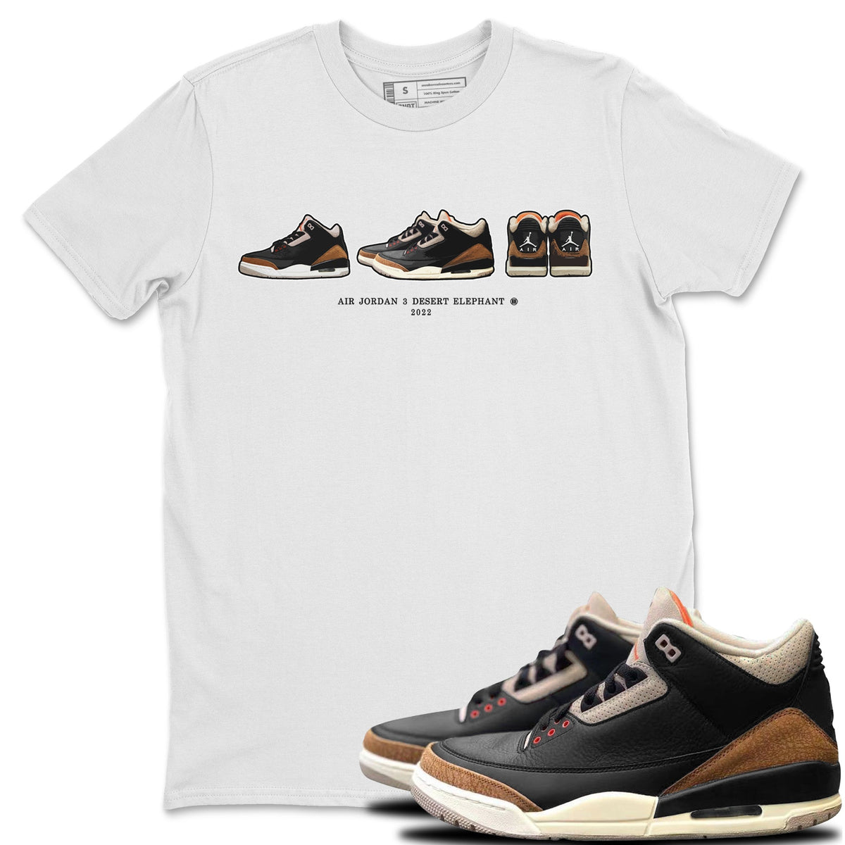 Jordan 3 Desert Elephant Sneaker Matching T-Shirt Air Jordan 3 Prelude Sneaker Tees Jordan 3 Desert Elephant Sneaker Release Tees Crew Neck Tees