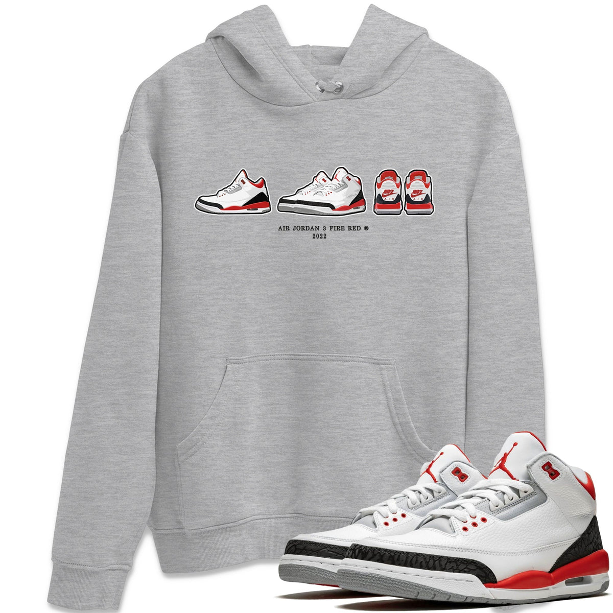 Jordan 3 Fire Red Sneaker Matching T-Shirt Air Jordan 3 Prelude Sneaker Tees Jordan 3 Fire Red Sneaker Release Tees Crew Neck Tees