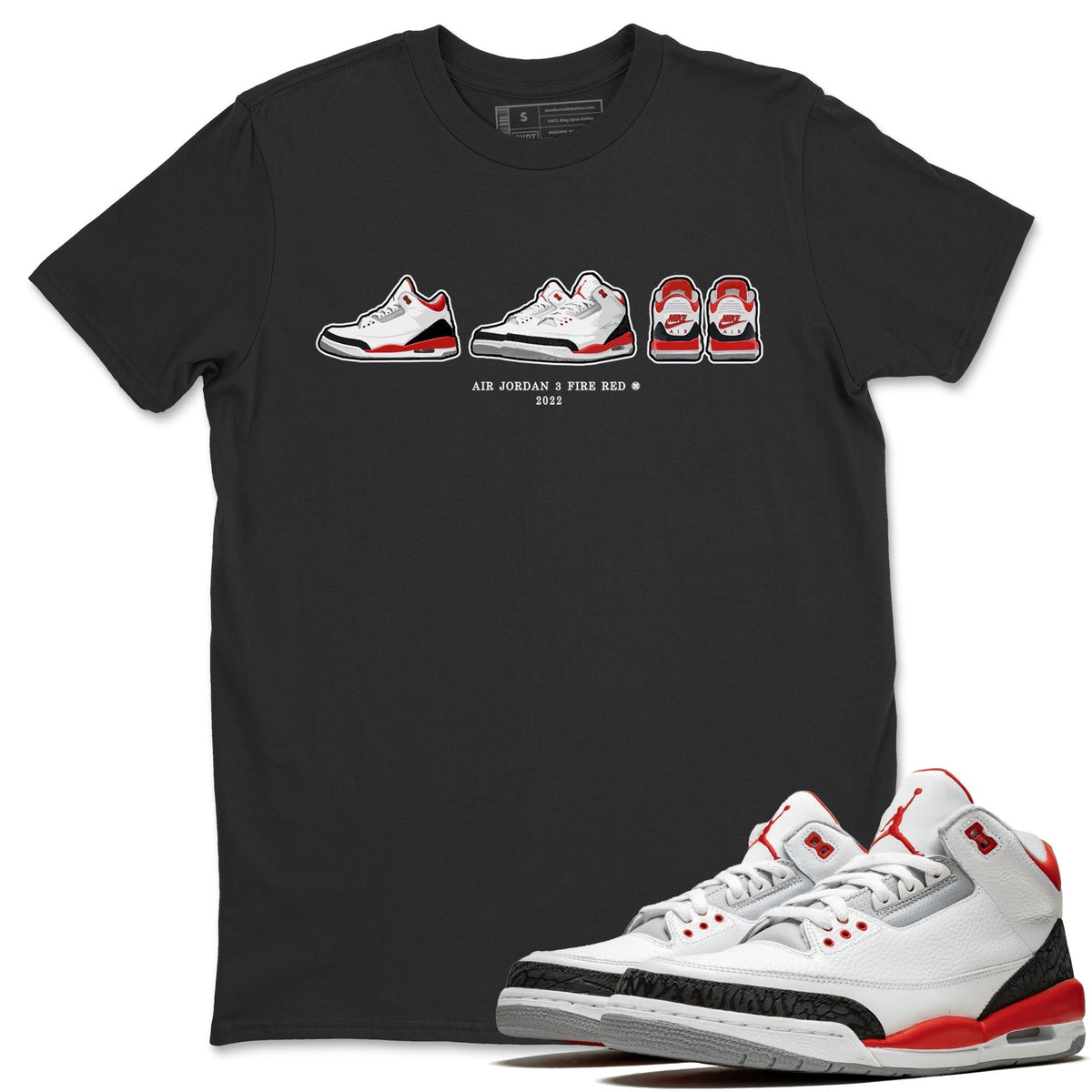 Jordan 3 Fire Red Sneaker Matching T-Shirt Air Jordan 3 Prelude Sneaker Tees Jordan 3 Fire Red Sneaker Release Tees Crew Neck Tees