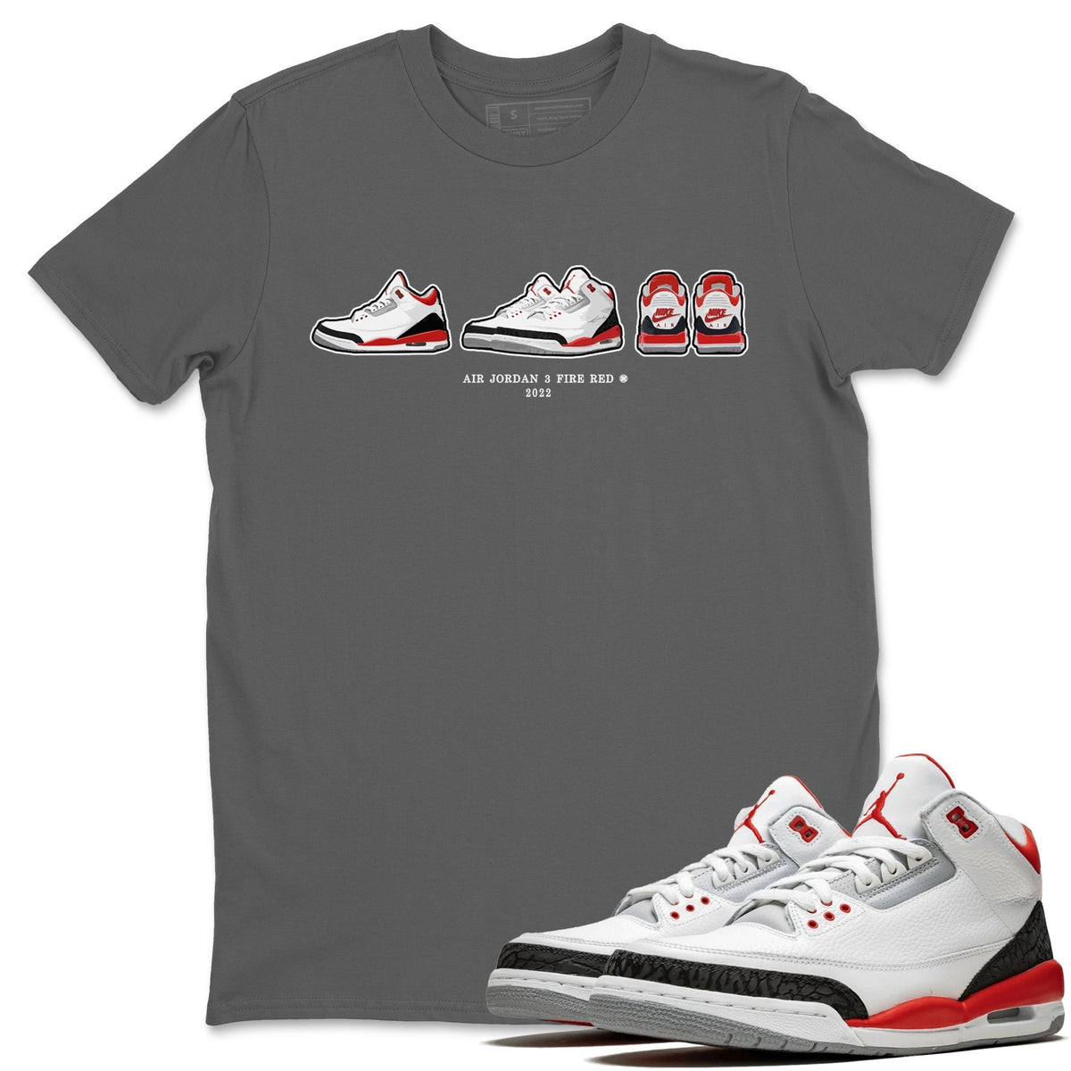 Jordan 3 Fire Red Sneaker Matching T-Shirt Air Jordan 3 Prelude Sneaker Tees Jordan 3 Fire Red Sneaker Release Tees Crew Neck Tees