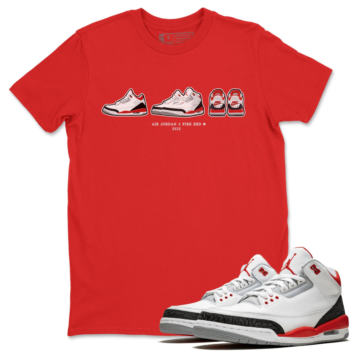 Jordan 3 Fire Red Sneaker Matching T-Shirt Air Jordan 3 Prelude Sneaker Tees Jordan 3 Fire Red Sneaker Release Tees Crew Neck Tees