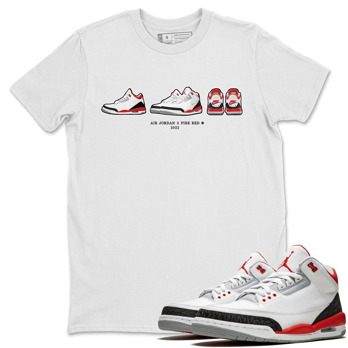 Jordan 3 Fire Red Sneaker Matching T-Shirt Air Jordan 3 Prelude Sneaker Tees Jordan 3 Fire Red Sneaker Release Tees Crew Neck Tees