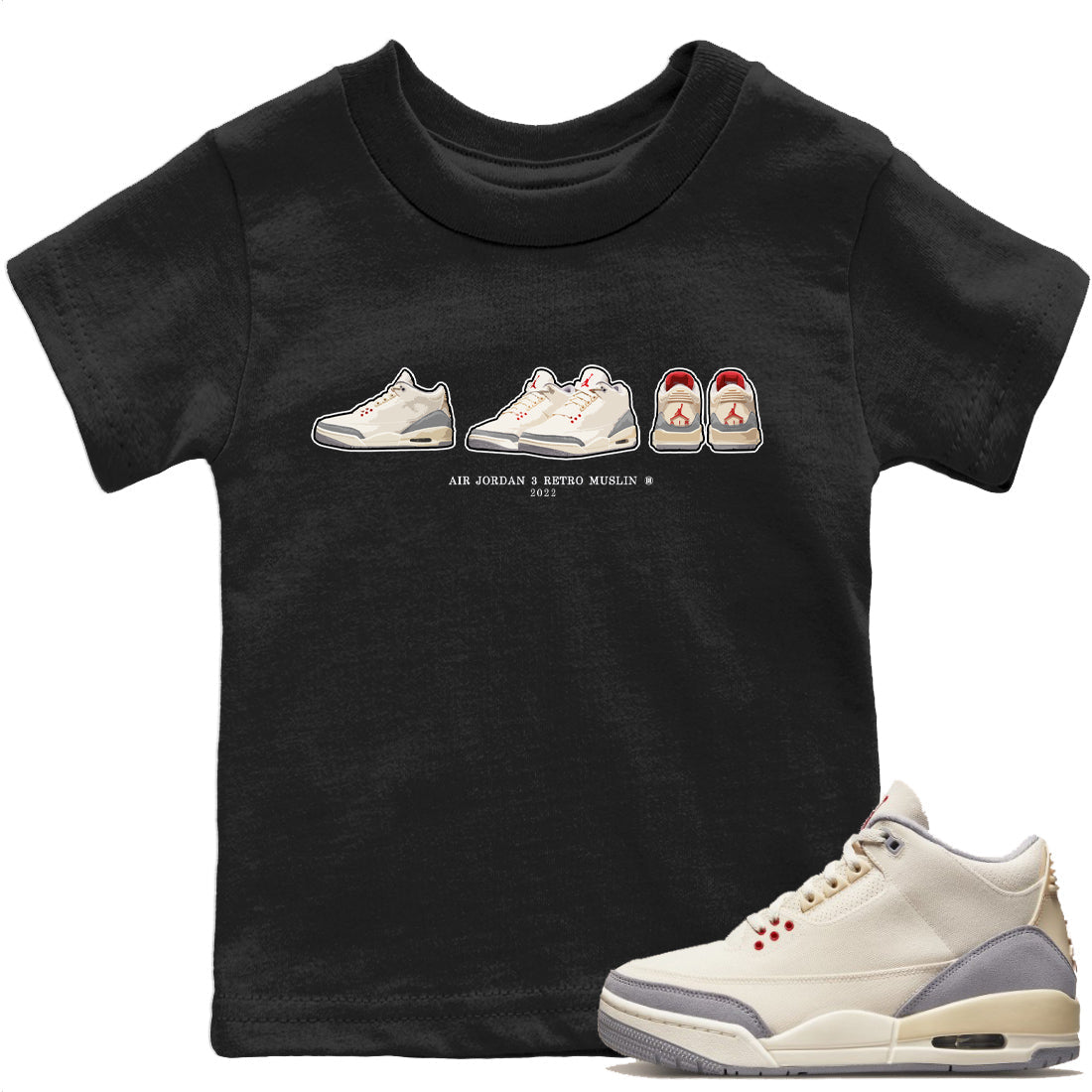 Jordan 3 Muslin Sneaker Matching T-Shirt Air Jordan 3 Prelude Sneaker Tees Jordan 3 Muslin Sneaker Release Tees Kids Shirts